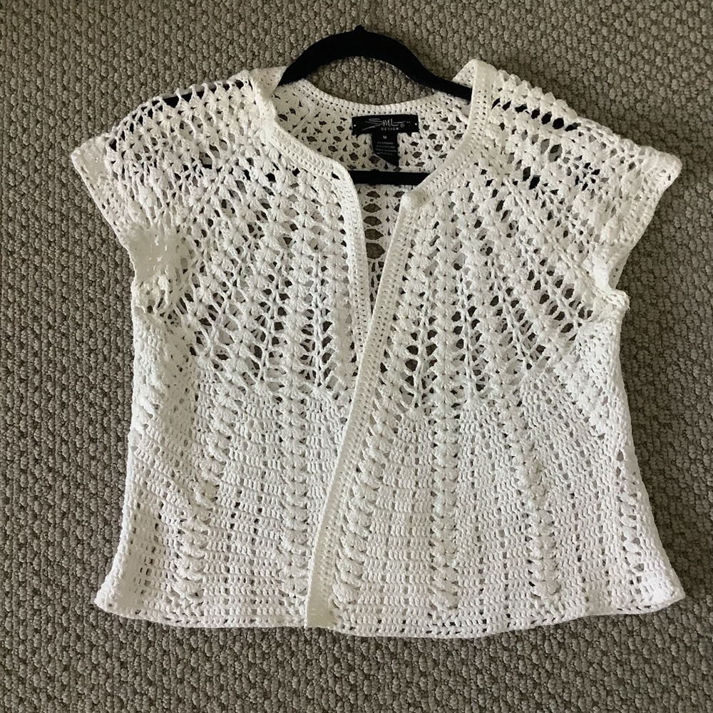 White Crochet Short Sleeve Cardigan